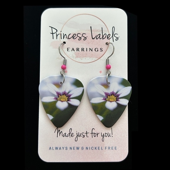 Hand Crafted Earrings Repurposed Guitar Picks Digital Photo Field Flowers - Picture 4 of 6
